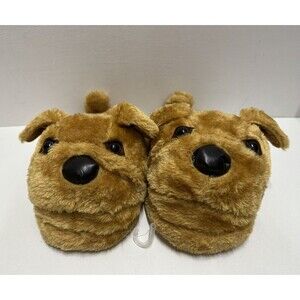 Unbranded size 4-5 plush brown dog slip on house slippers